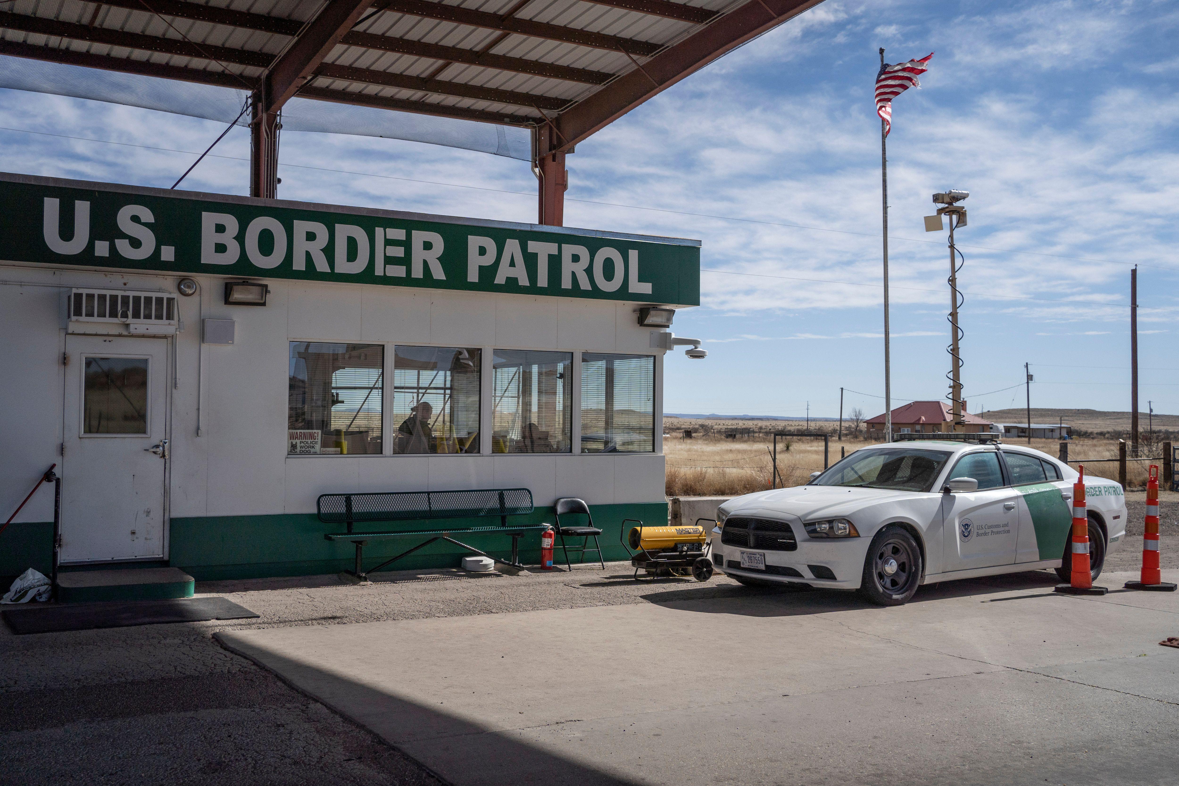 A United States Border Patrol checkpoint in a Texas desert.