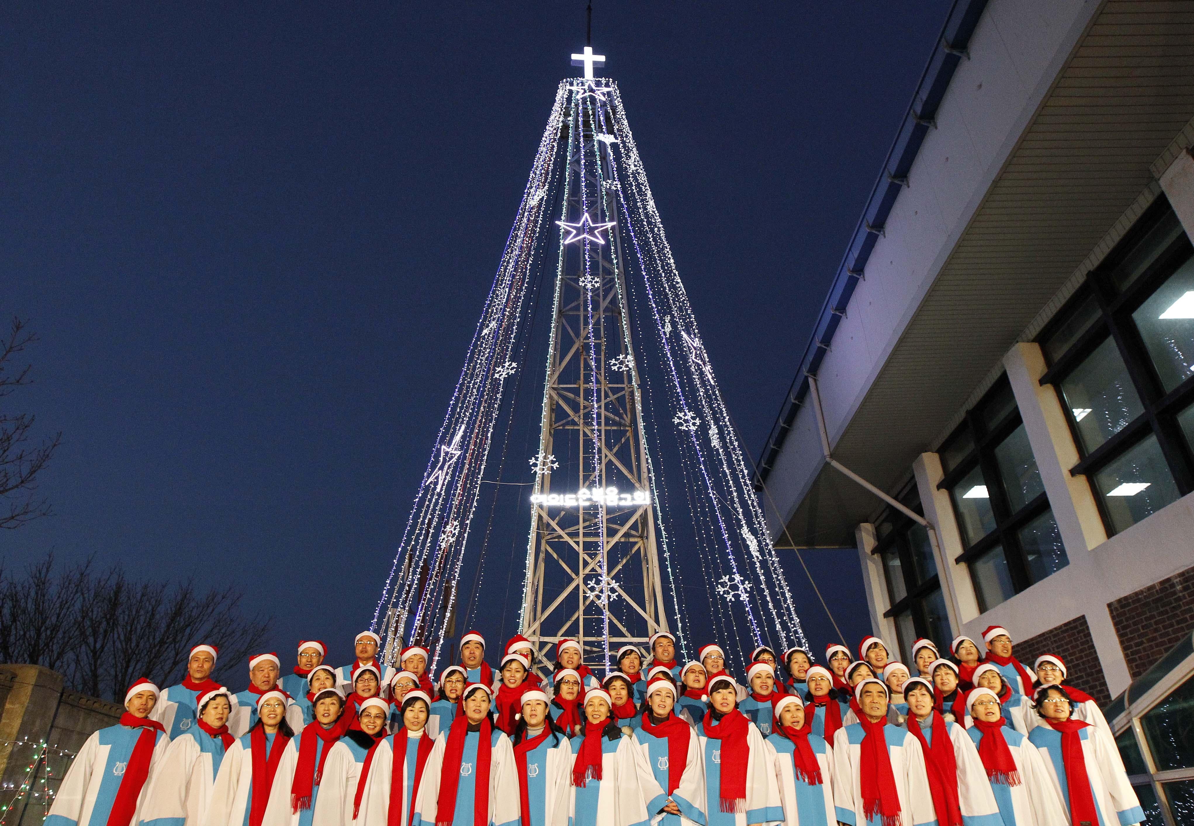 North and South Korea differ on Christmas tree decoration.