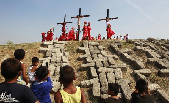 Penitents being crucified in the Phillippines on Good Friday.