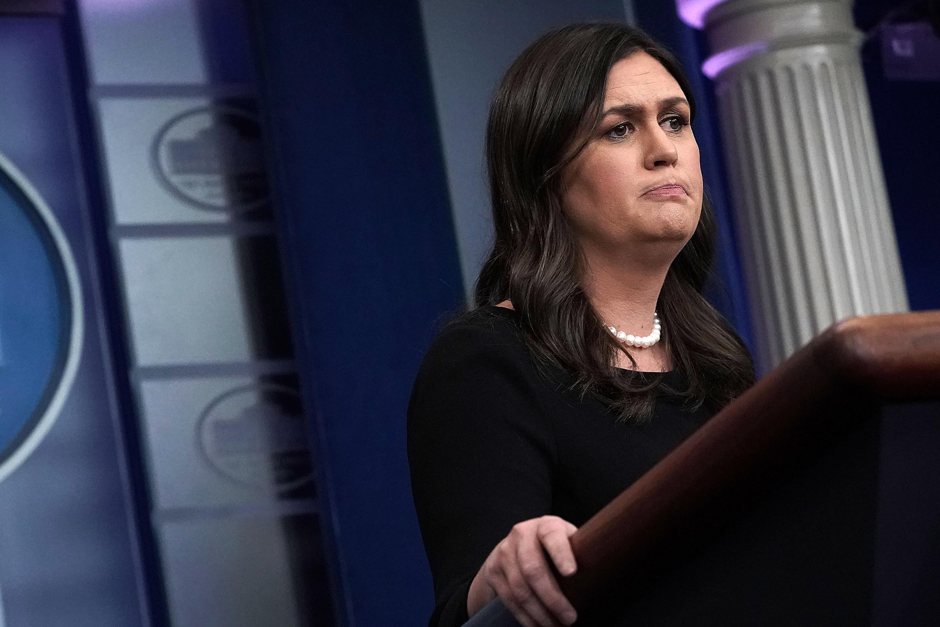 White House Press Secretary Sarah Huckabee Sanders conducts a White House daily news briefing at the James Brady Press Briefing Room of the White House June 14, 2018 in Washington, D.C.