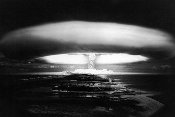 A nuclear test explosion at Mururoa, Tuamotu Archipelago, French Polynesia, southern Pacific, circa 1971.