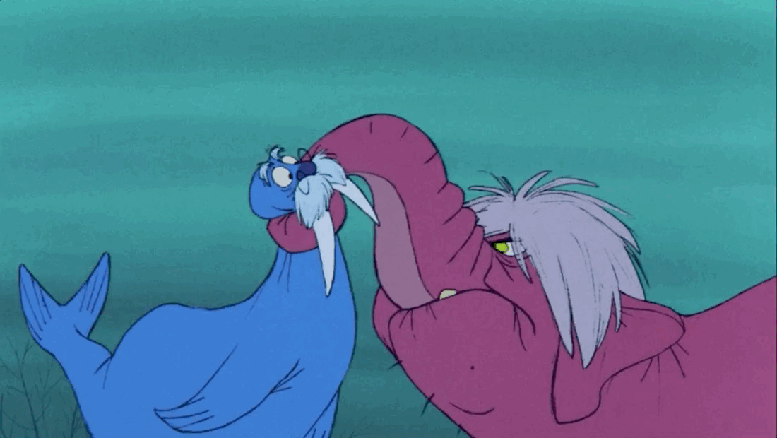 Mim is an elephant; Merlin transforms into a mouse to scare her.