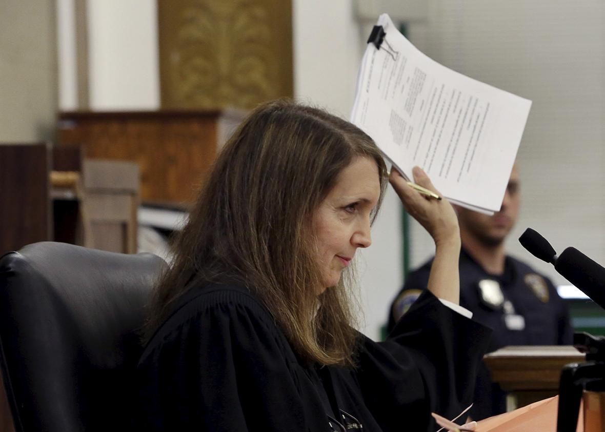 Judge Barbara Jaffe presides in New York State Supreme Court where attorney Steven Wise (not pictured), President of the animal rights group Nonhuman Rights Project, was arguing a case in the Manhattan borough of New York City May 27, 2015.