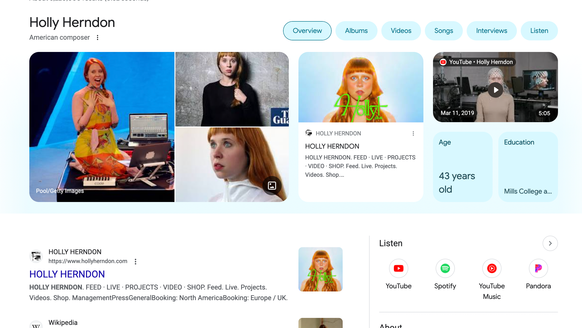 Google Image results for typing in Holly Herndon.