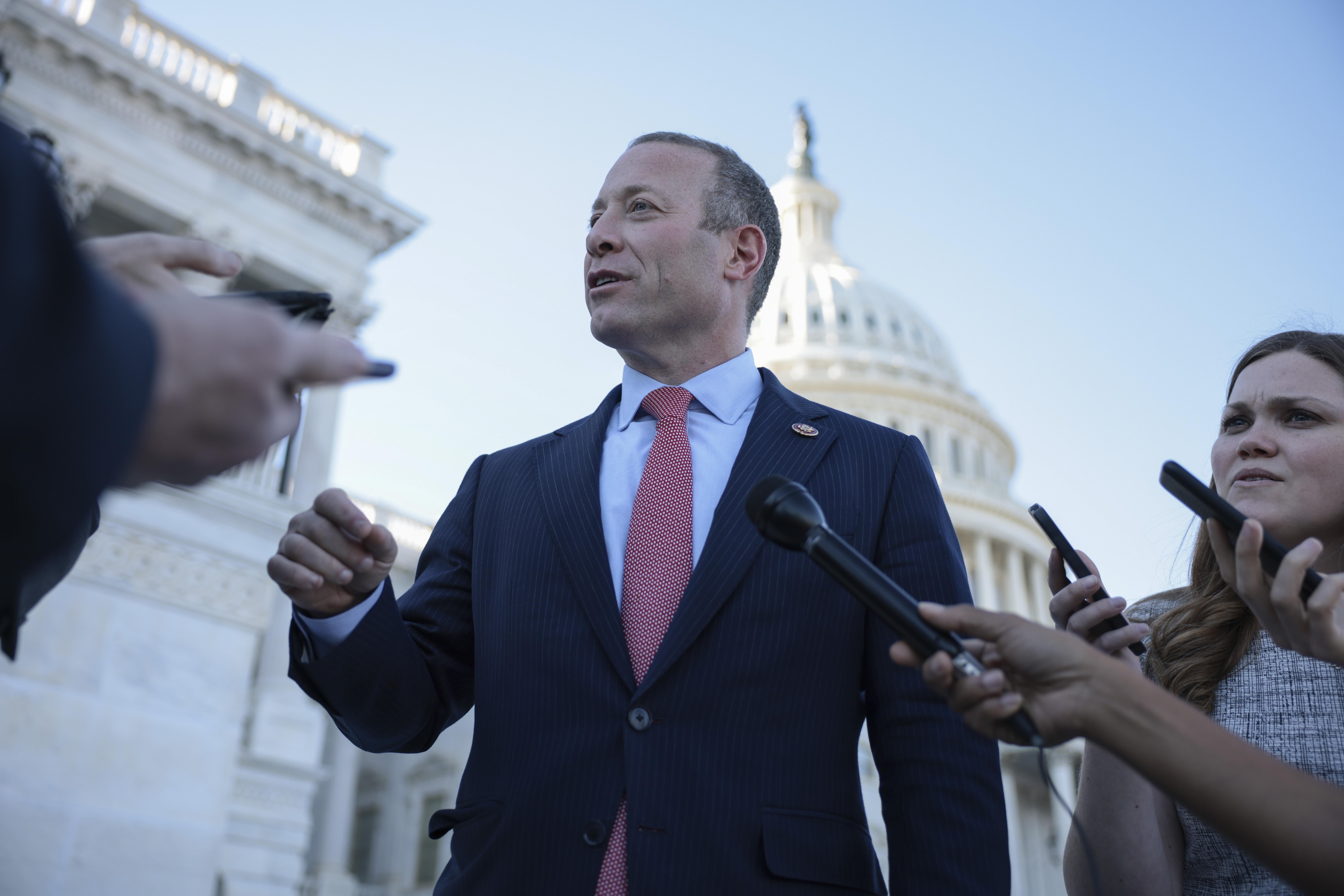 WASHINGTON, DC - OCTOBER 21: Rep. Josh Gottheimer (D-NJ) speaks to reporters after a House vote to hold former Trump adviser Stephen Bannon in criminal contempt at the U.S. Capitol Building on October 21, 2021 in Washington, DC. The House voted 229-202 to hold Bannon in contempt for refusing to cooperate with the select committee investigating the January 6 attack. Nine Republicans voted with Democrats. (Photo by Anna Moneymaker/Getty Images)
