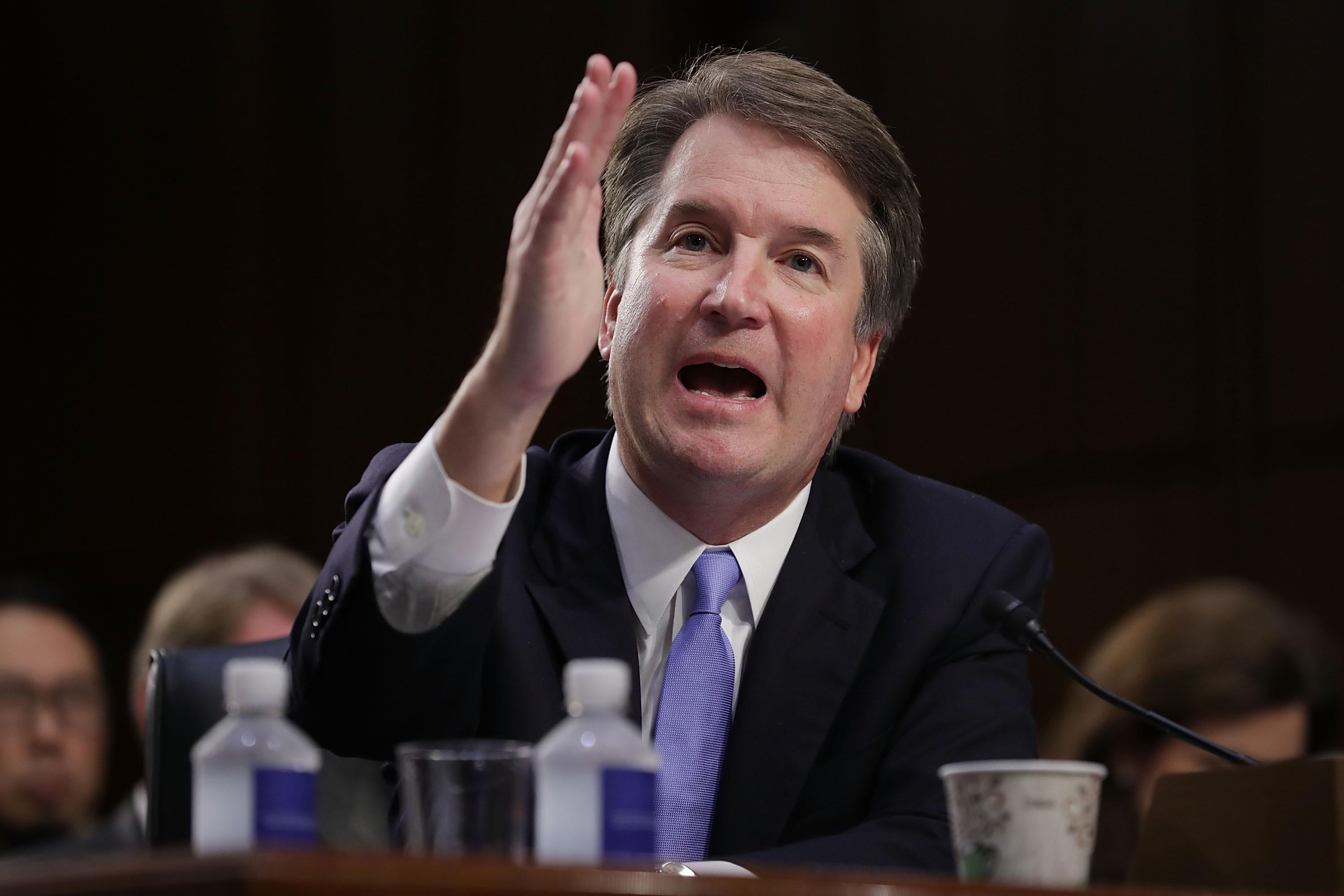 Brett Kavanaugh gesturing during his testimony for confirmation to the Supreme Court