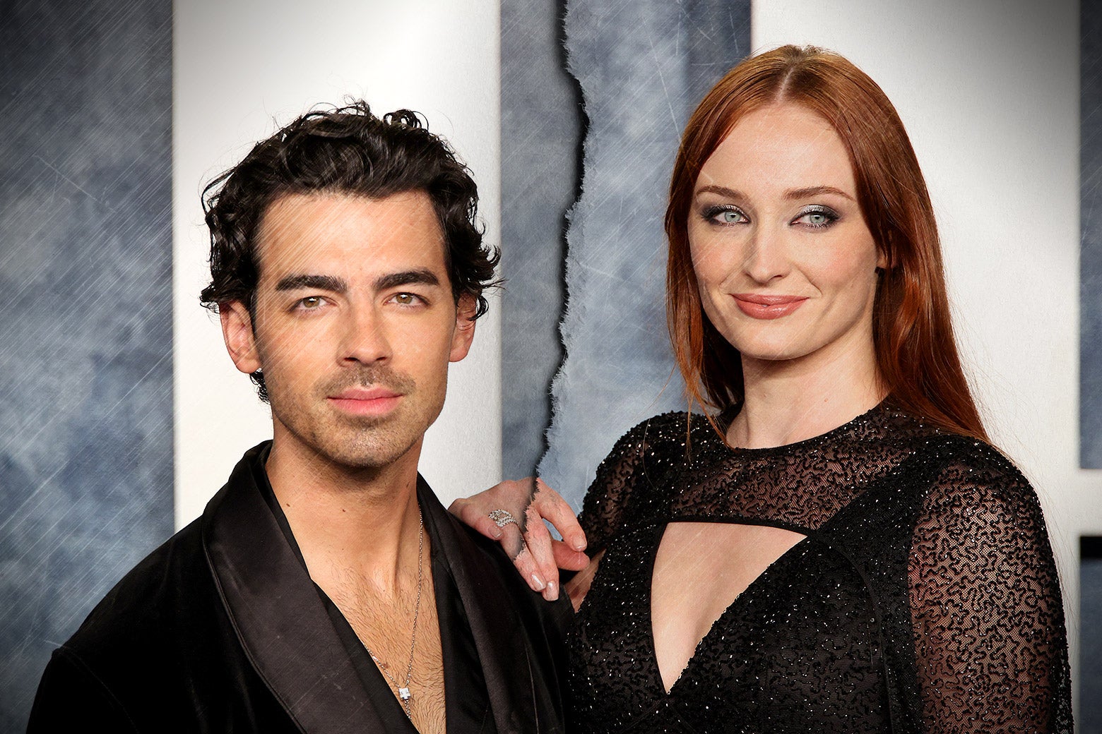 Joe Jonas and Sophie Turner, with a split down the middle between them.