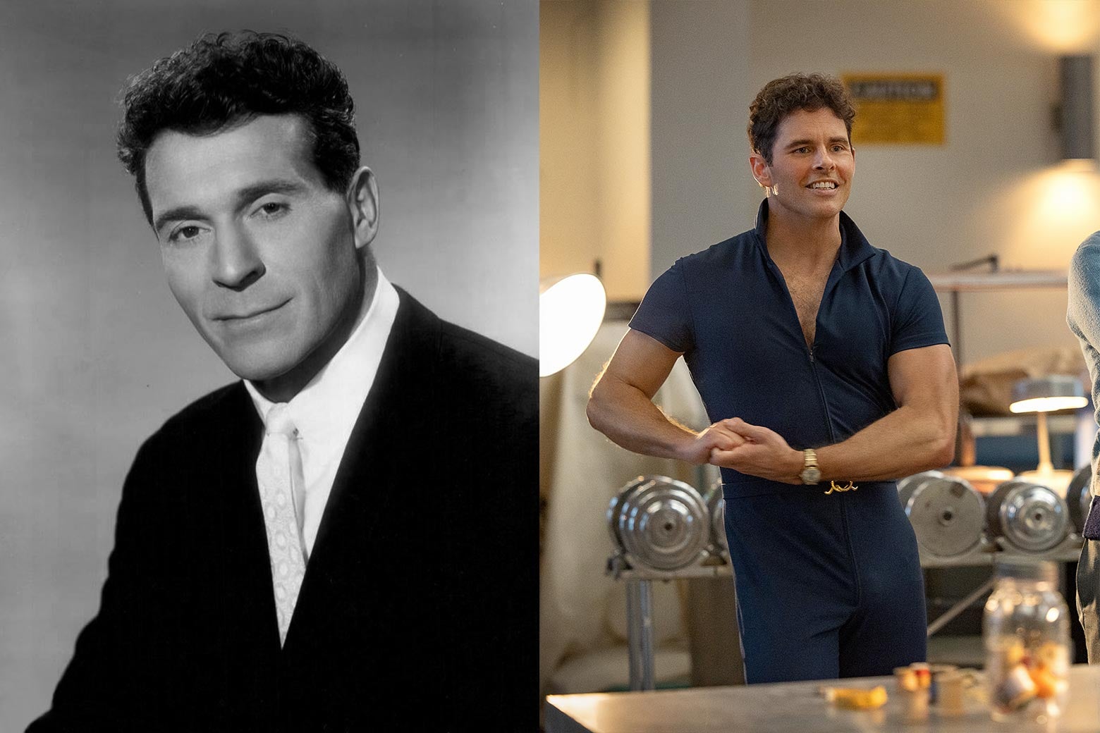 Jack LaLanne on the left and a scene from the movie on the right.