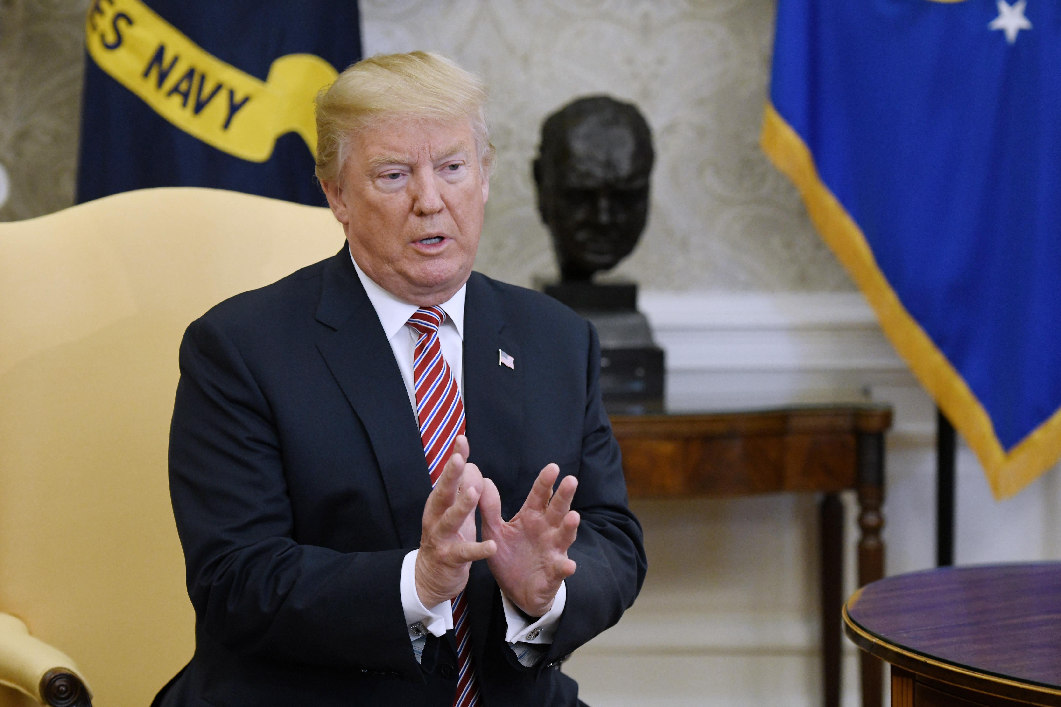 President Donald Trump speaks  in the Oval Office of the White House, February 9, 2018 in Washington, D.C.