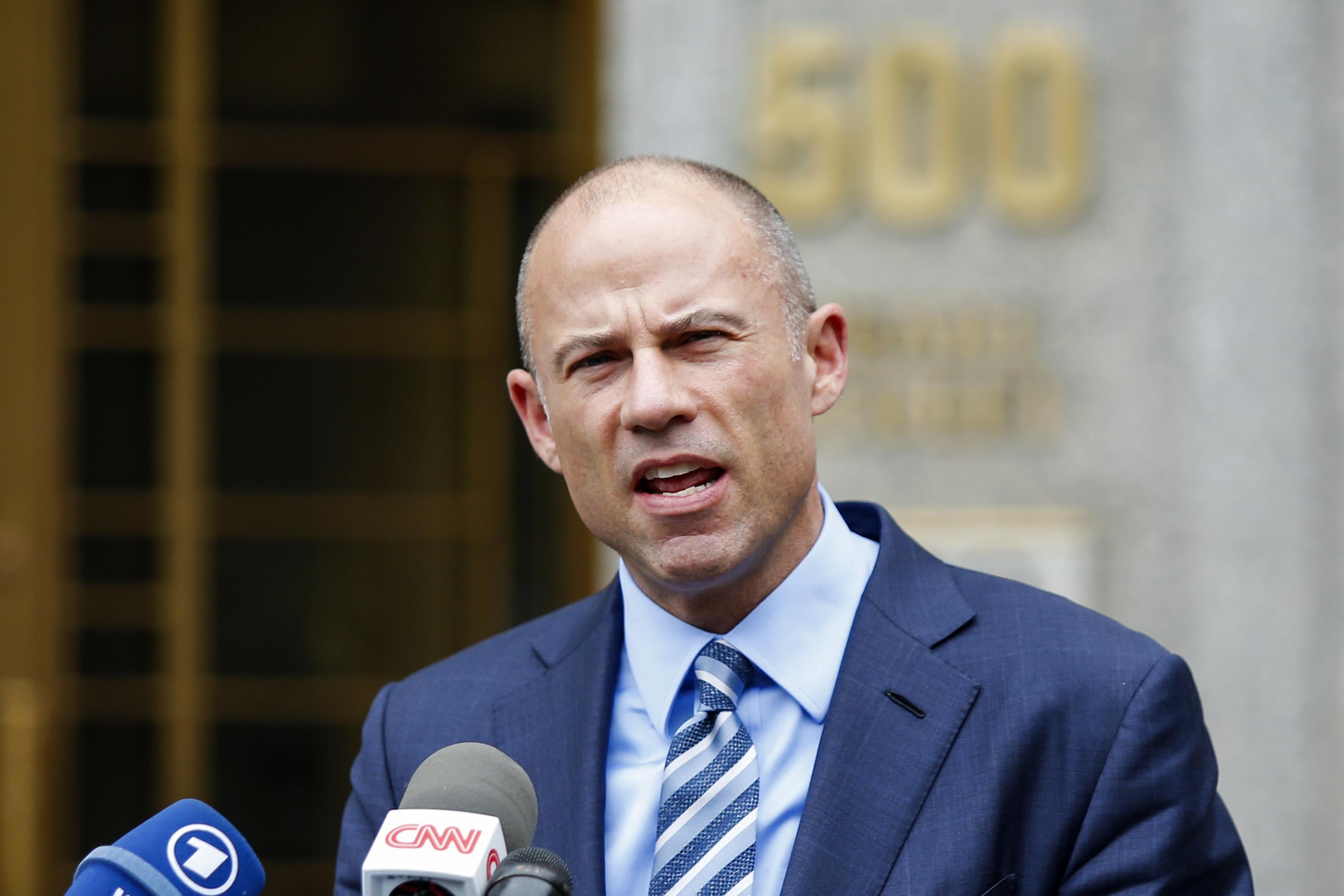 Michael Avenatti speaks to media as he exits a federal courthouse in New York City.