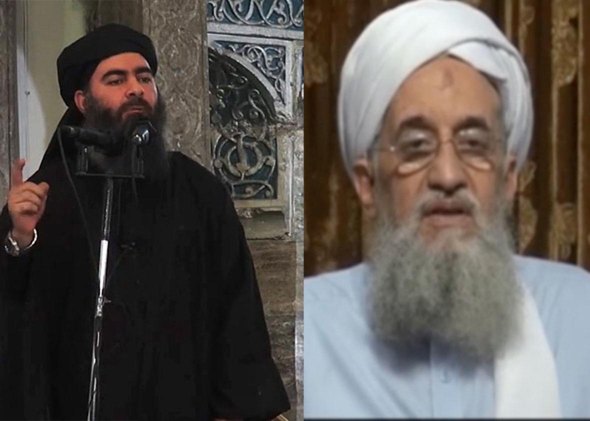Islamic State head Abu Bakr al-Baghdadi and al-Qaida leader Ayman al-Zawahiri.