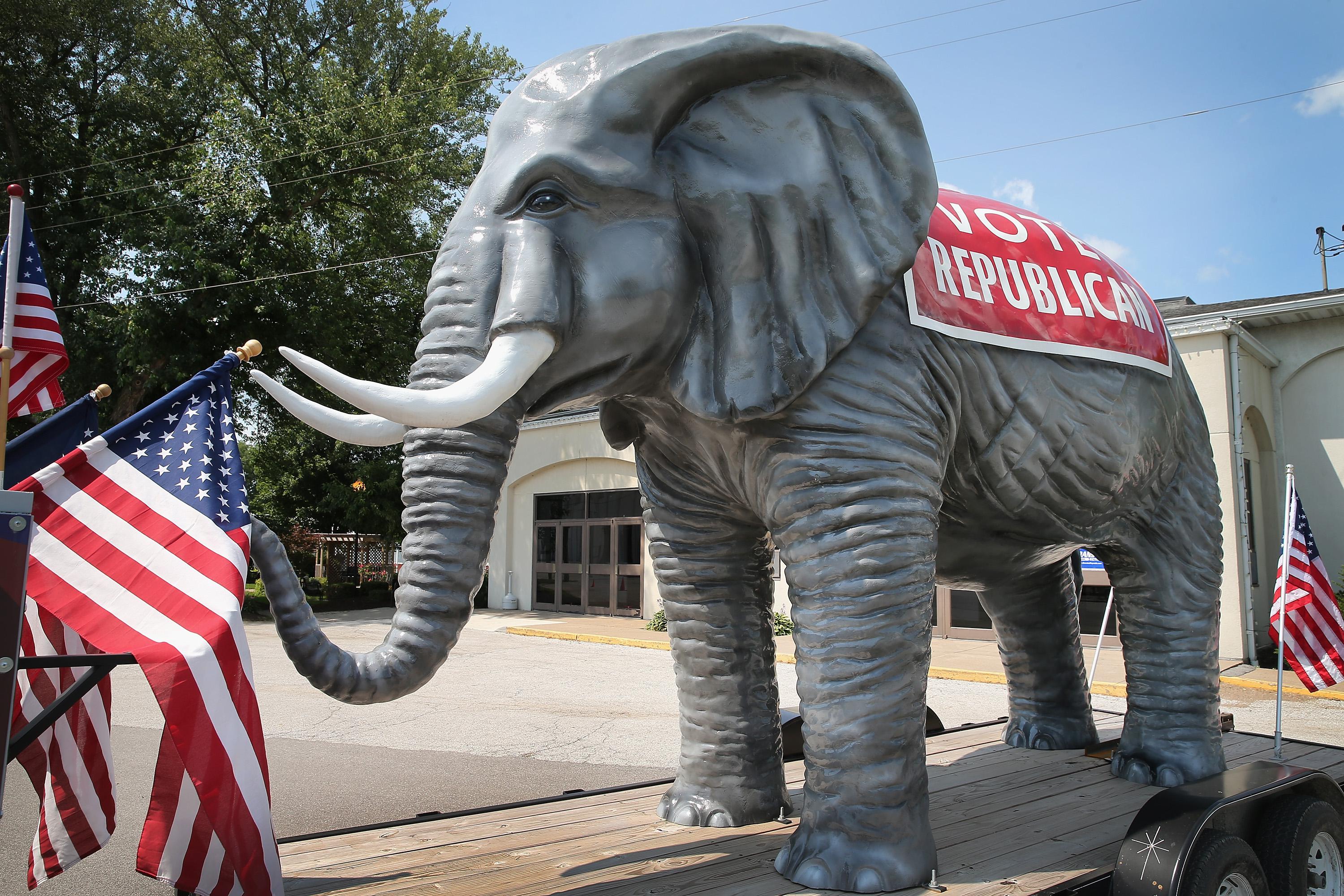 A Republican elephant prop at The Mississippi Valley Fairgrounds on July 17, 2014 in Davenport, Iowa. 