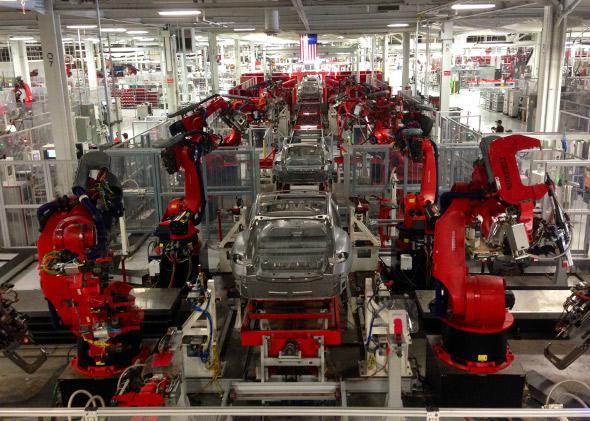 The inside of the Tesla factory in Fremont, CA.