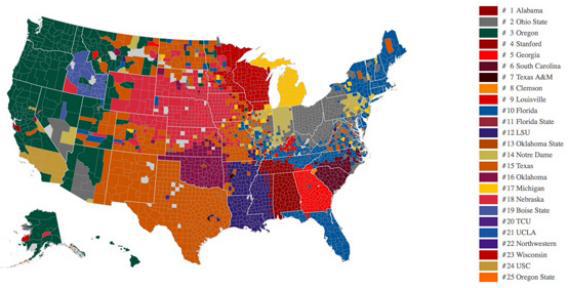 Facebook college football fandom map
