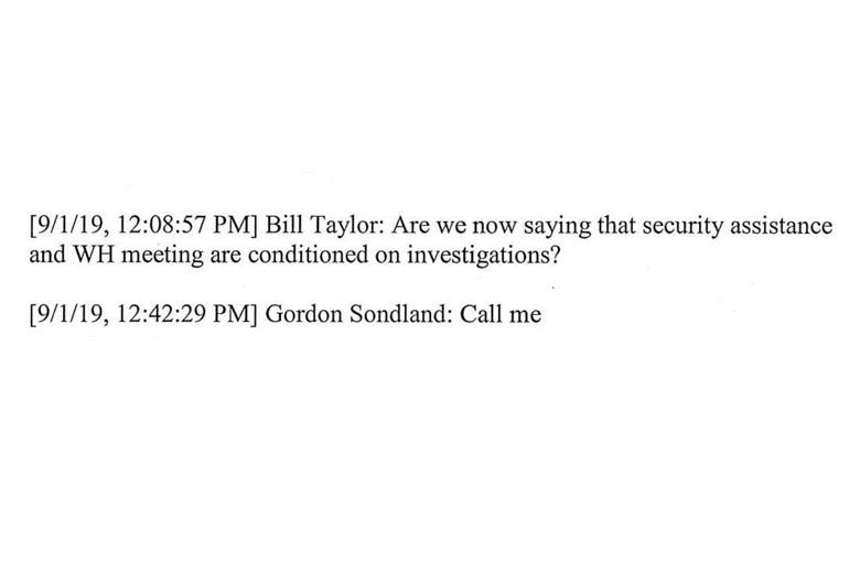 A screenshot of text message exchanges released by congress after Kurt Volker's testimony.