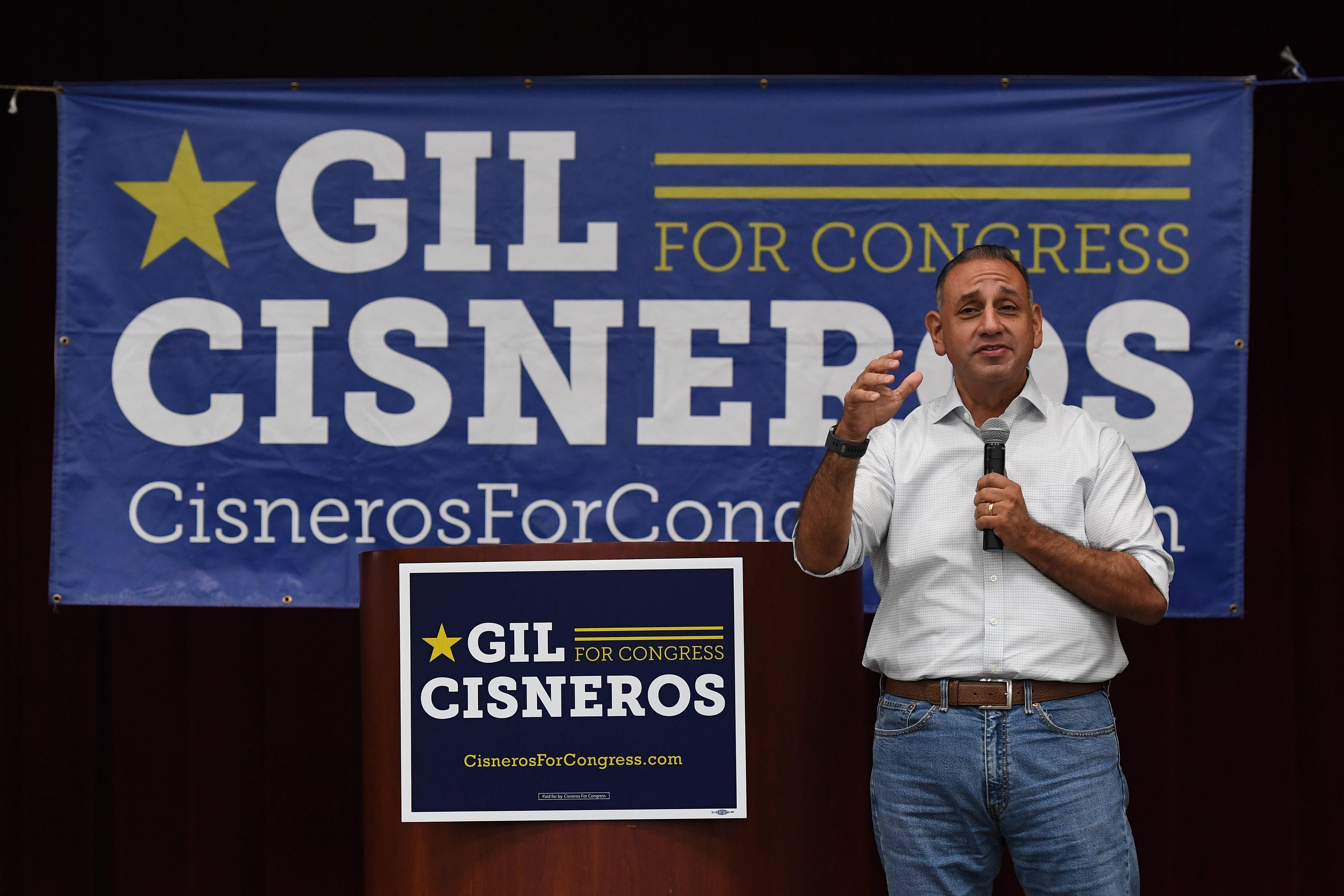 Democratic candidate Gil Cisneros campaigns in Buena Park, California on November 5, 2018.