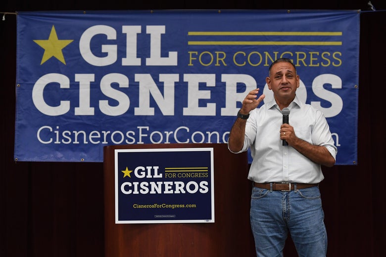 Democratic candidate Gil Cisneros campaigns in Buena Park, California on November 5, 2018.