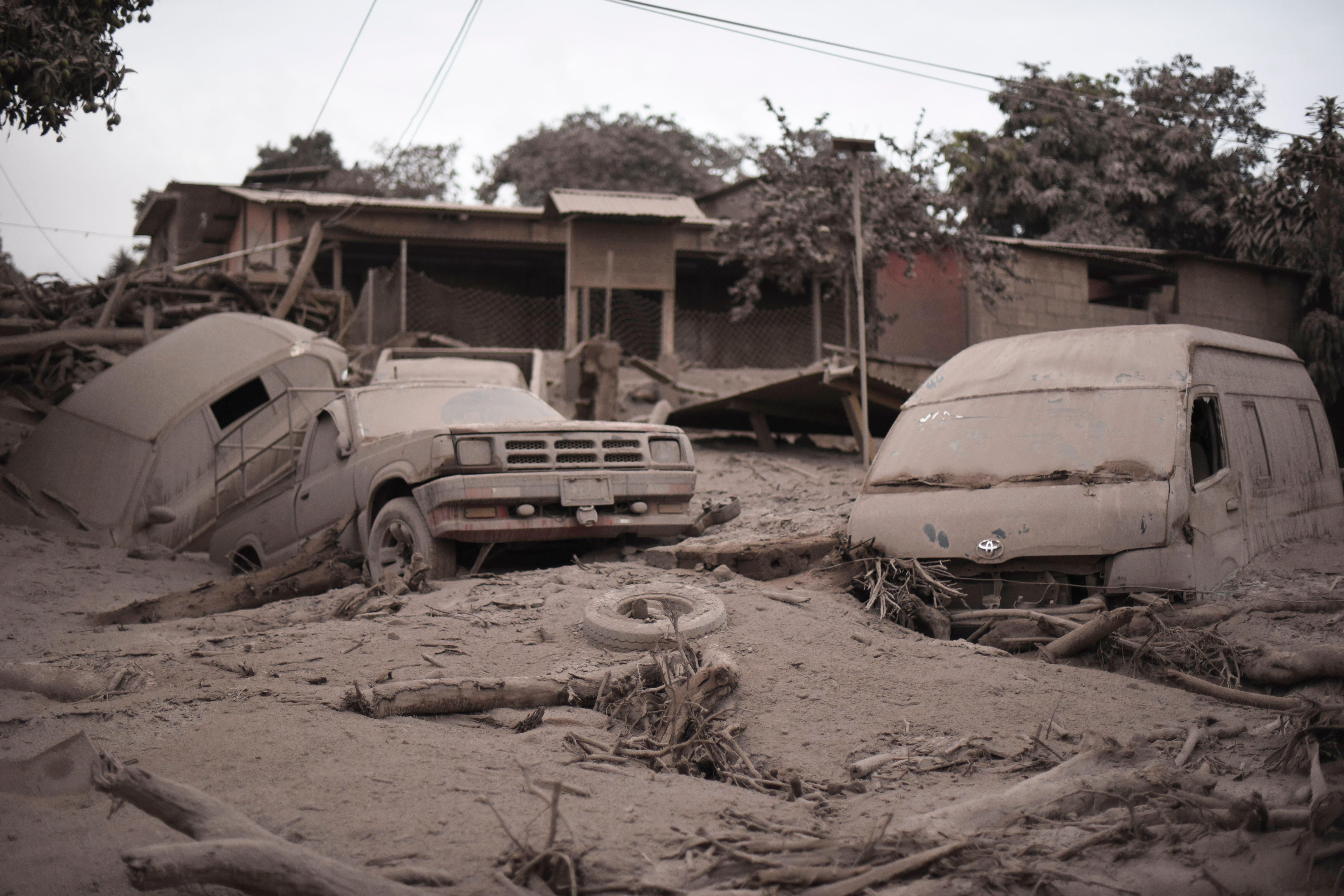 The aftermath of the eruption at the village of San Miguel Los Lotes