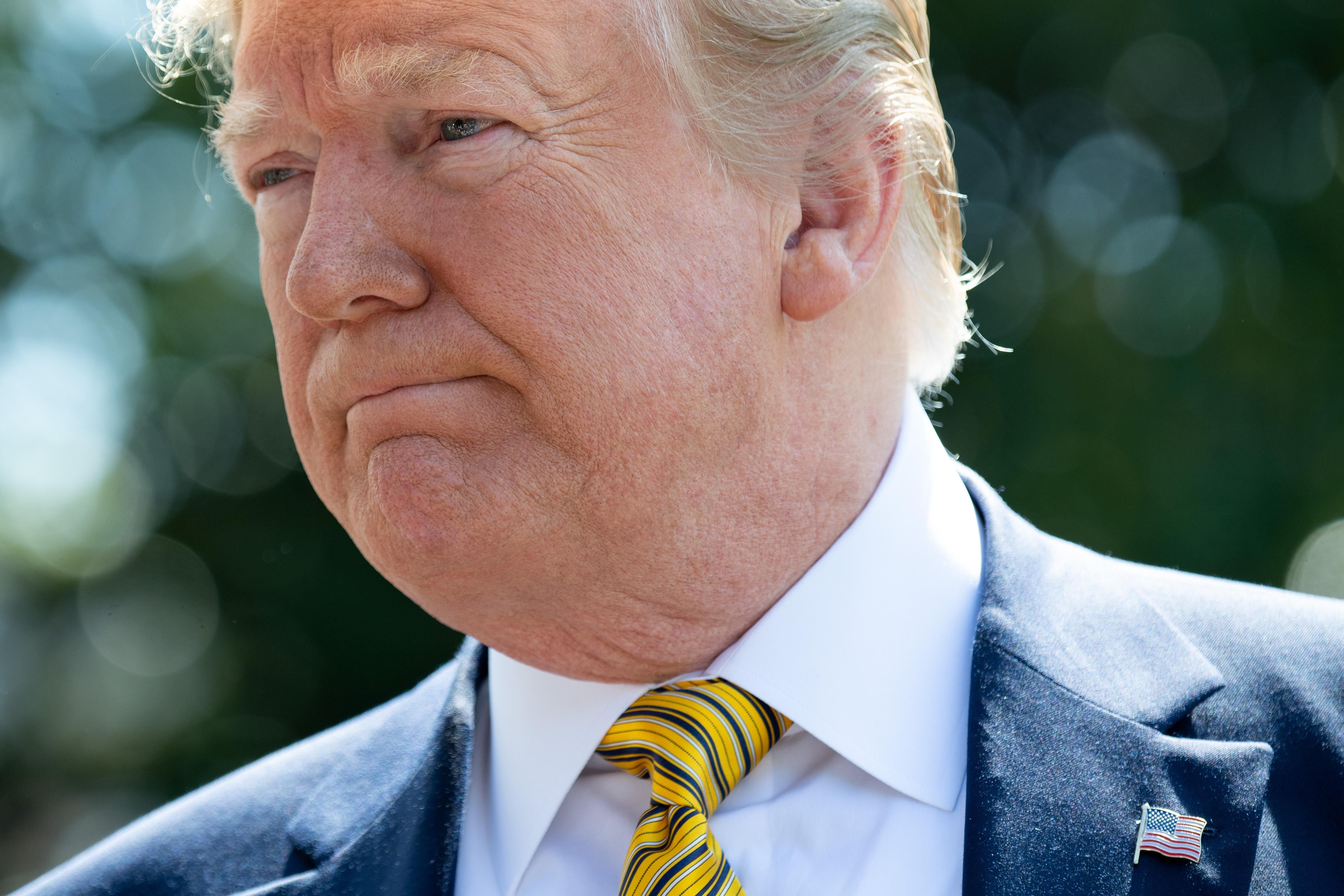 President Donald Trump speaks to the media prior to departing on Marine One from the South Lawn of the White House in Washington, D.C. on June 22, 2019, as he travels to Camp David, Maryland.
