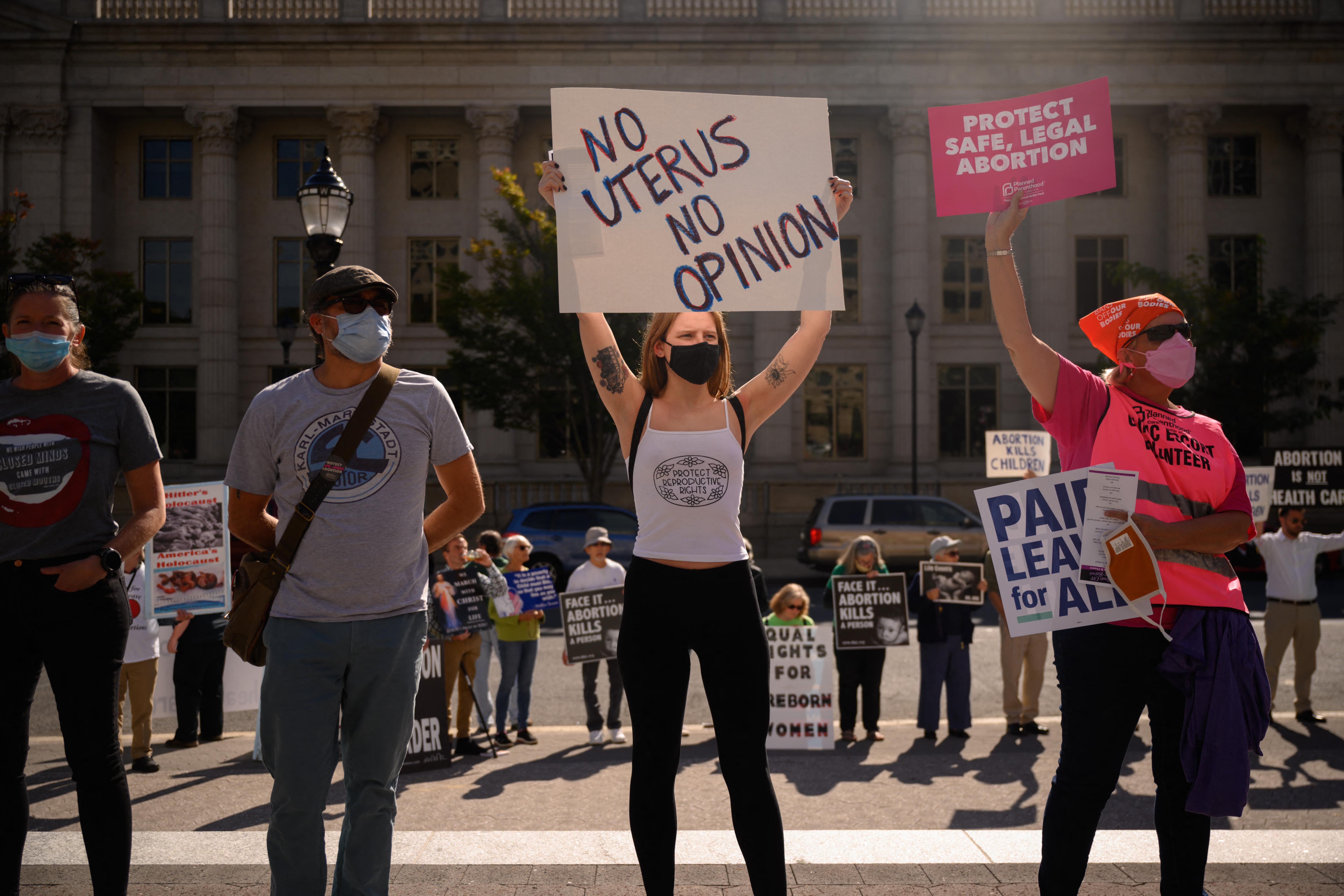 Protesters take part in the Women's March and Rally for Abortion Justice in Wilmington, Delaware, on October 2, 2021.