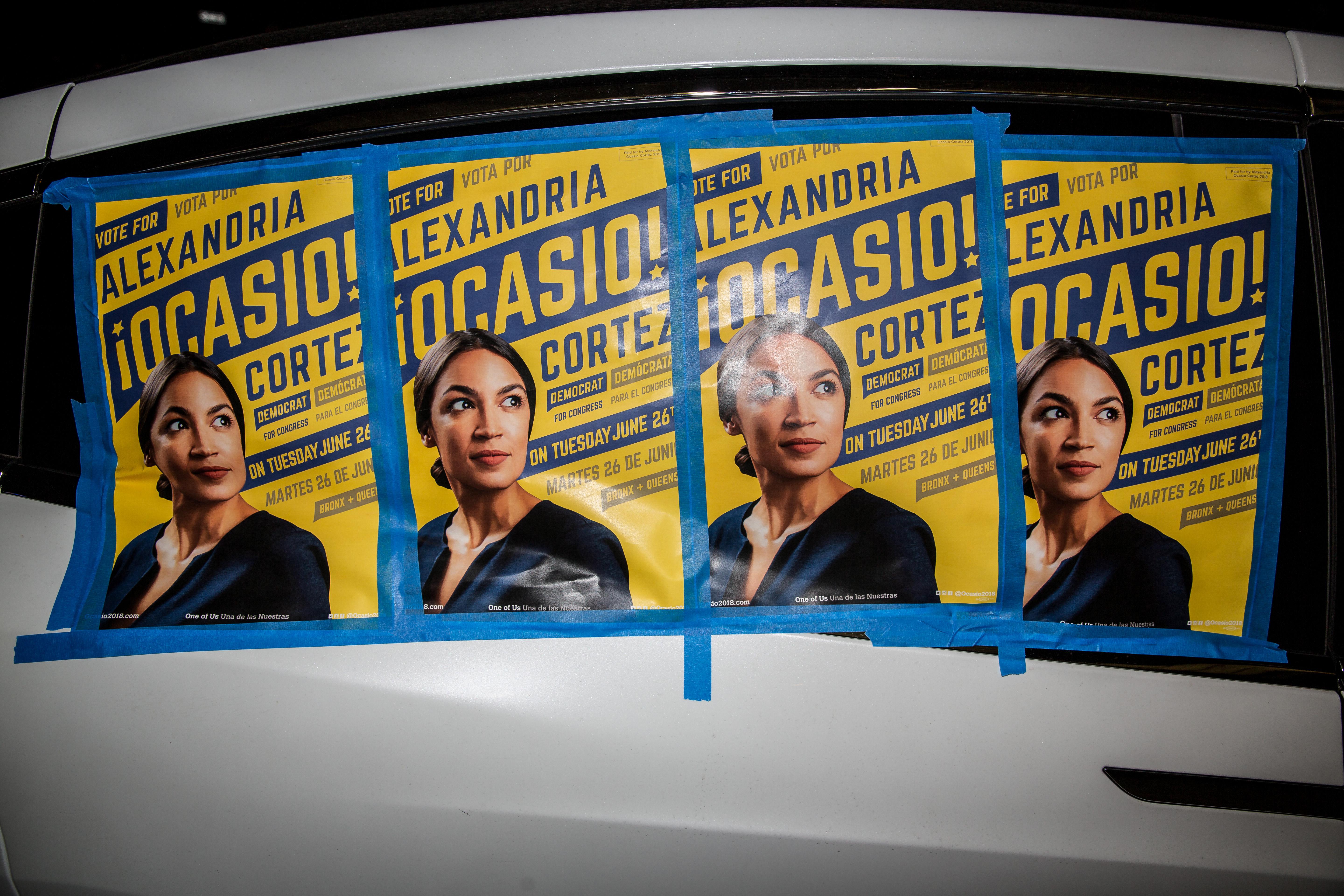 Posters for Democratic candidate Alexandria Ocasio-Cortez in the Bronx.