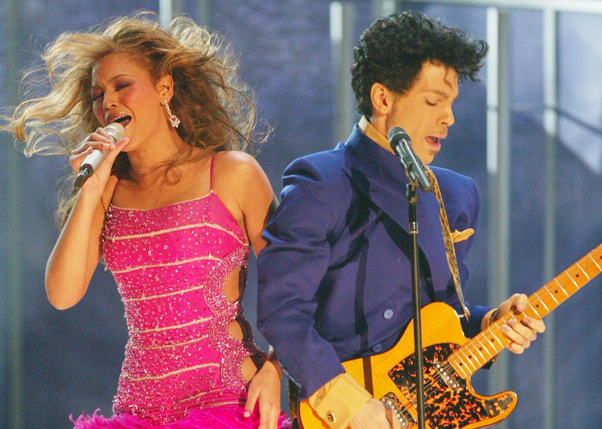 Beyoncé and Prince, performing their Purple Rain medley together at the 2004 Grammys.