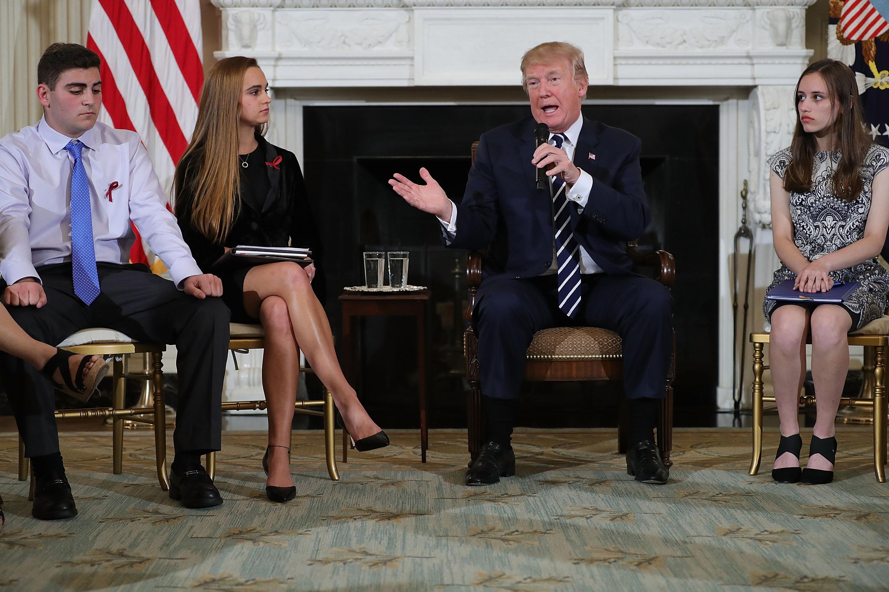 President Trump speaks during a listening session with Marjory Stoneman Douglas High School students at the White House February 21, 2018 in Washington, DC. 