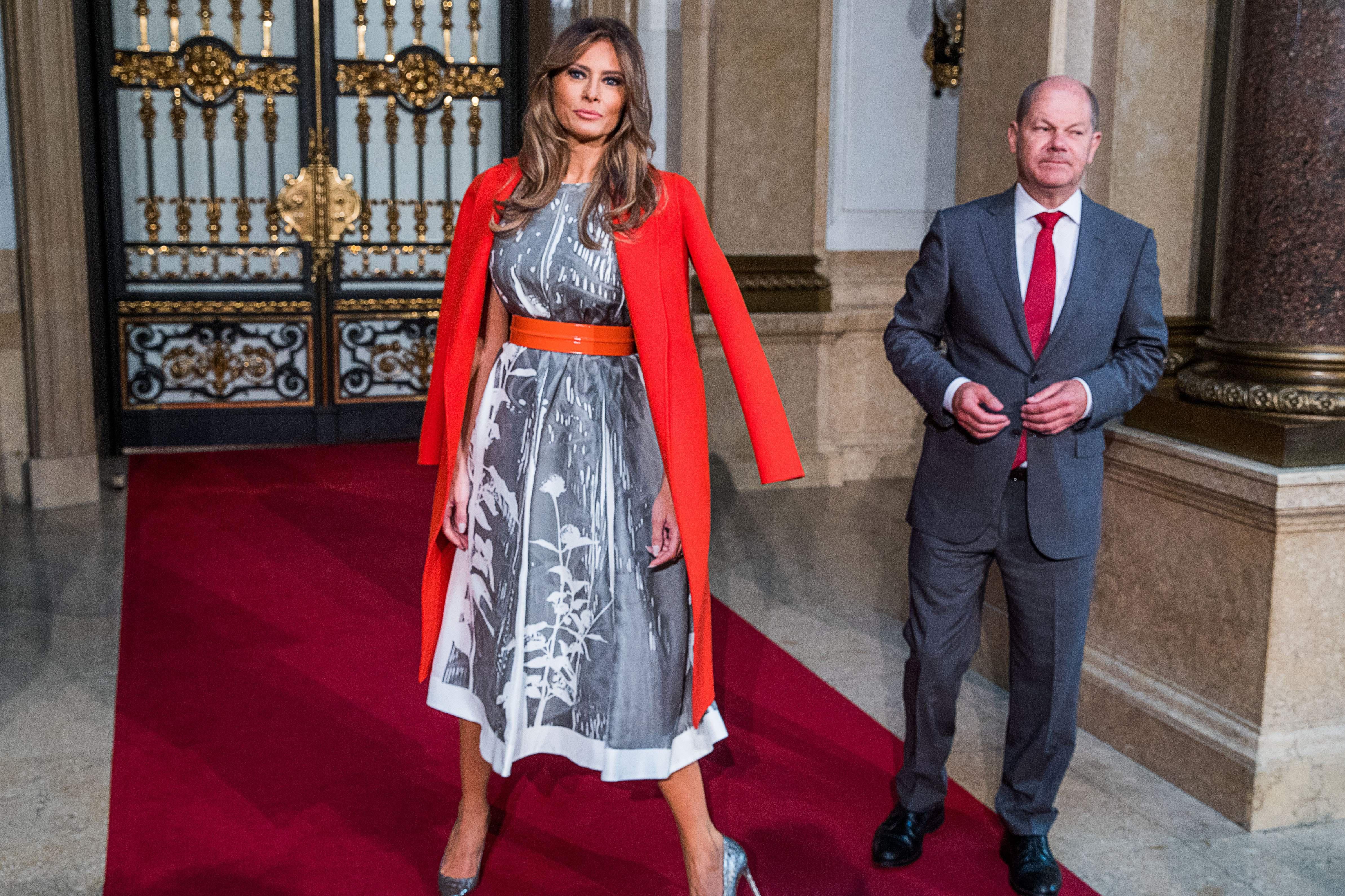 Hamburg's mayor Olaf Scholz greets US First Lady Melania Trump as she arrives to attend the partners' programme at the city hall during the G20 summit in Hamburg, northern Germany, on July 8, 2017.
Leaders of the world's top economies gather from July 7 to 8, 2017 in Germany for likely the stormiest G20 summit in years, with disagreements ranging from wars to climate change and global trade. / AFP PHOTO / POOL / Jens Büttner (Photo credit should read JENS BUTTNER/AFP/Getty Images)