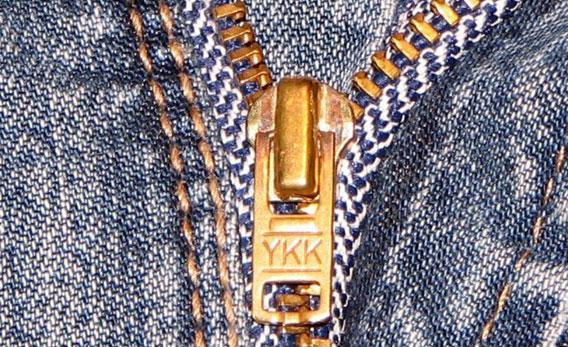 YKK zipper on blue jeans