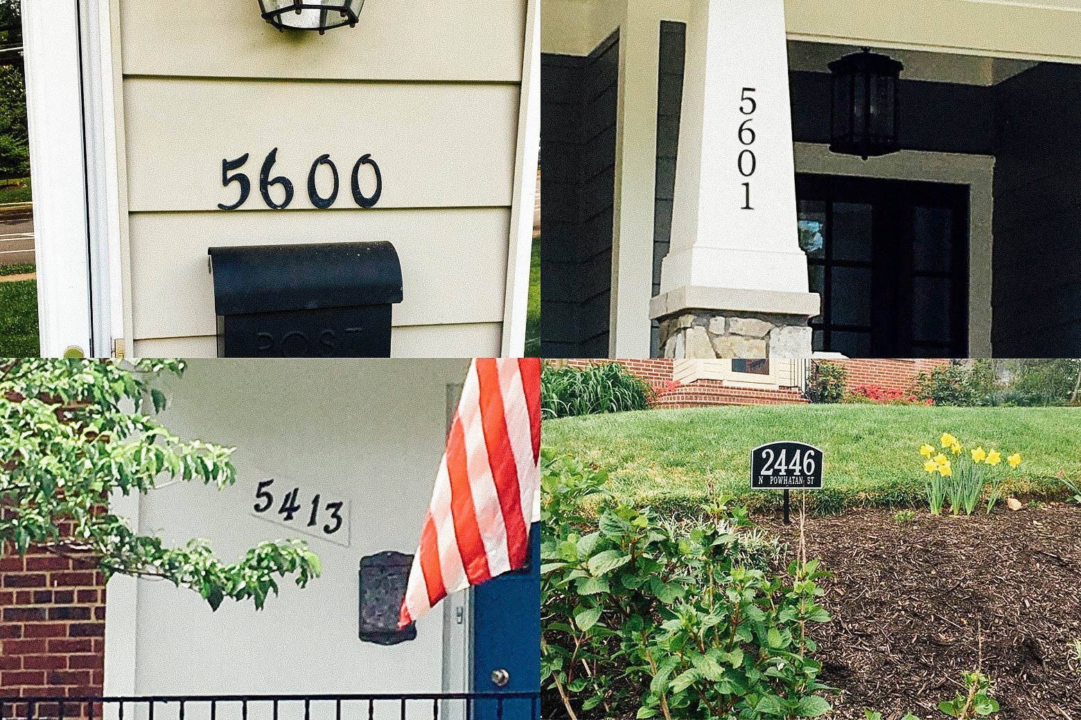 Four serif house numbers.