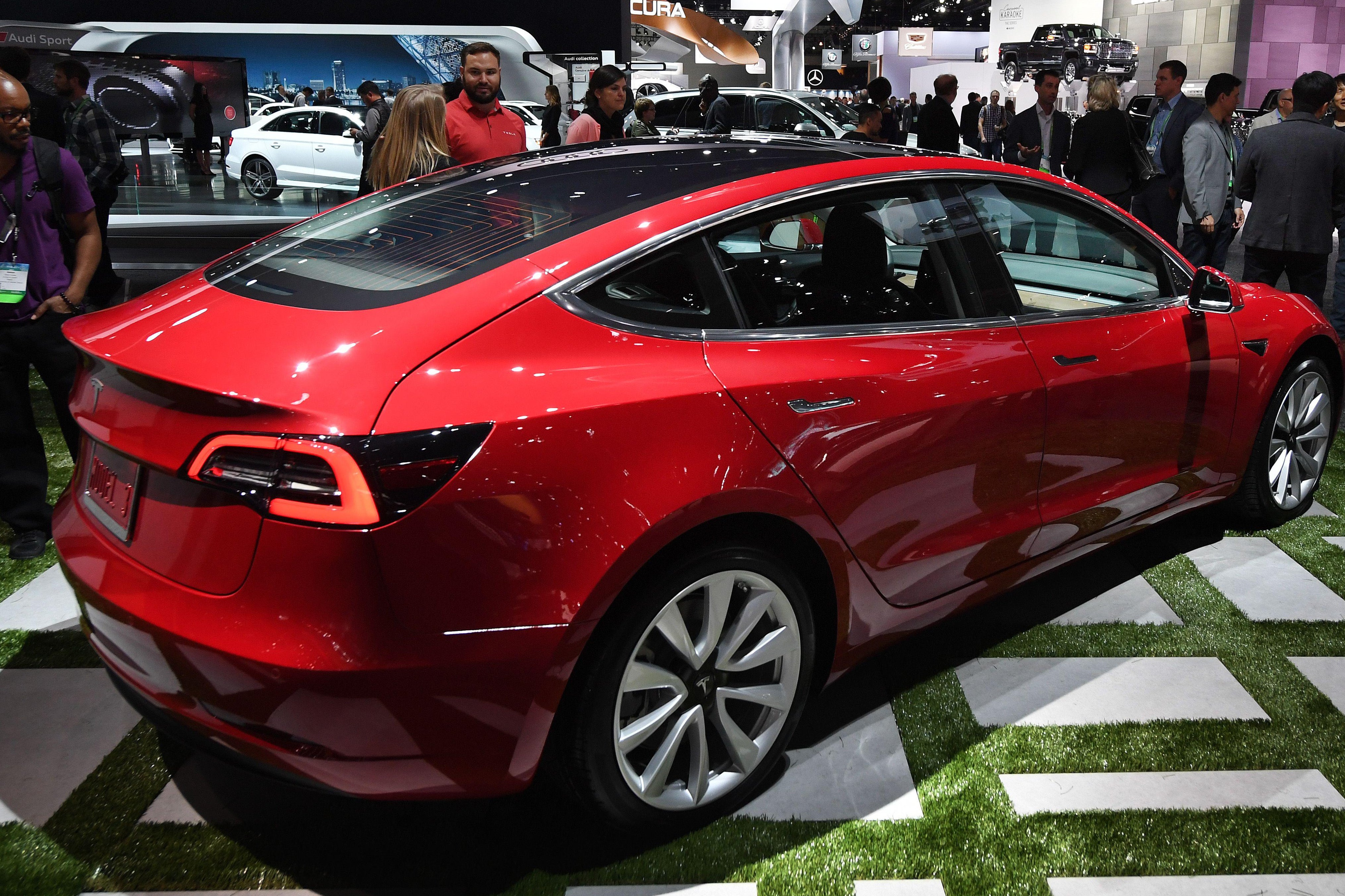 Exterior of the new Tesla Model 3, at the 2017 LA Auto Show