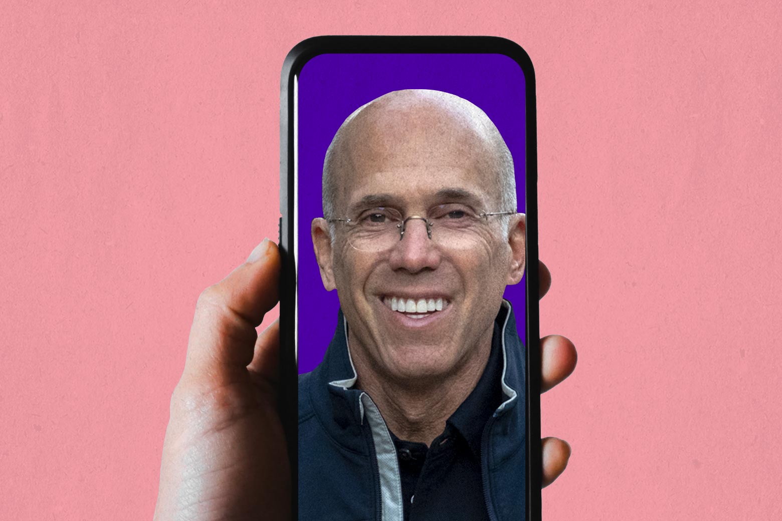 Jeffrey Katzenberg on a mobile phone screen