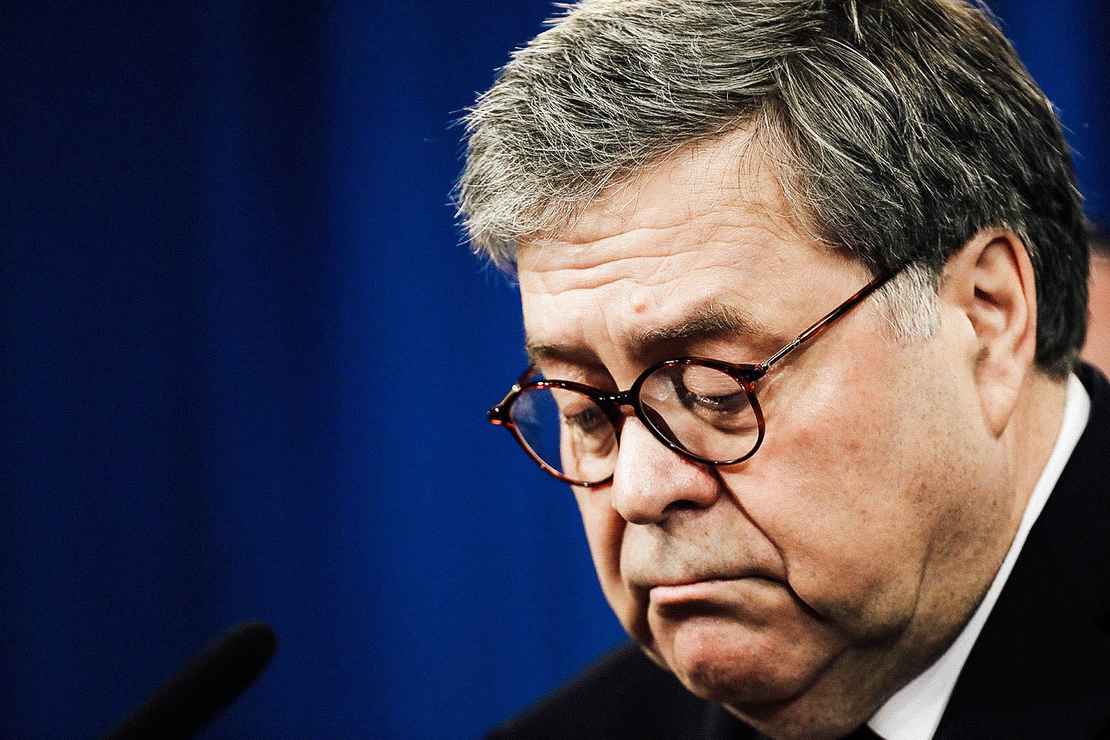 Attorney General William Barr speaks during a press conference about the Mueller report.