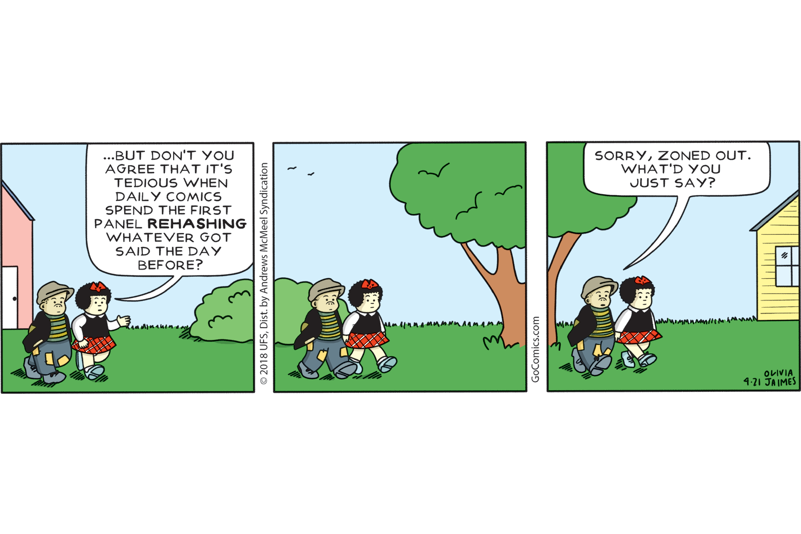 Nancy talks newspaper strip genre conventions in an April 21, 2018 installment.