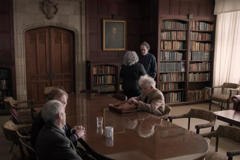 The English department meeting in an office.