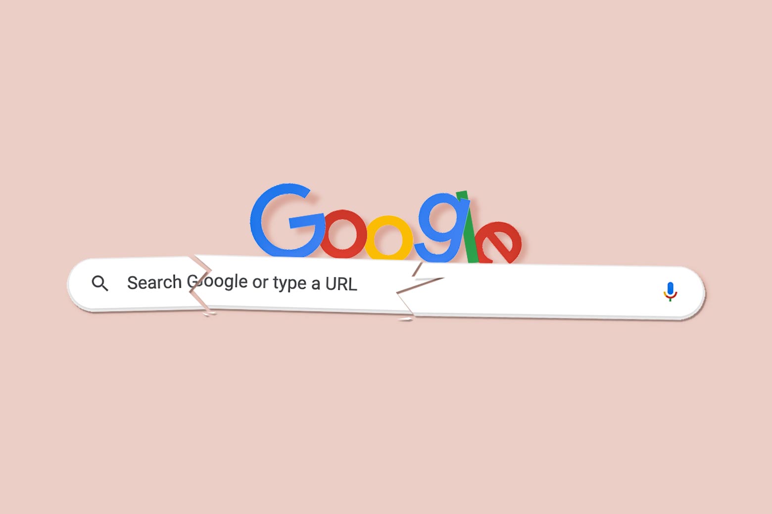 The Google logo and search bar are shattered.
