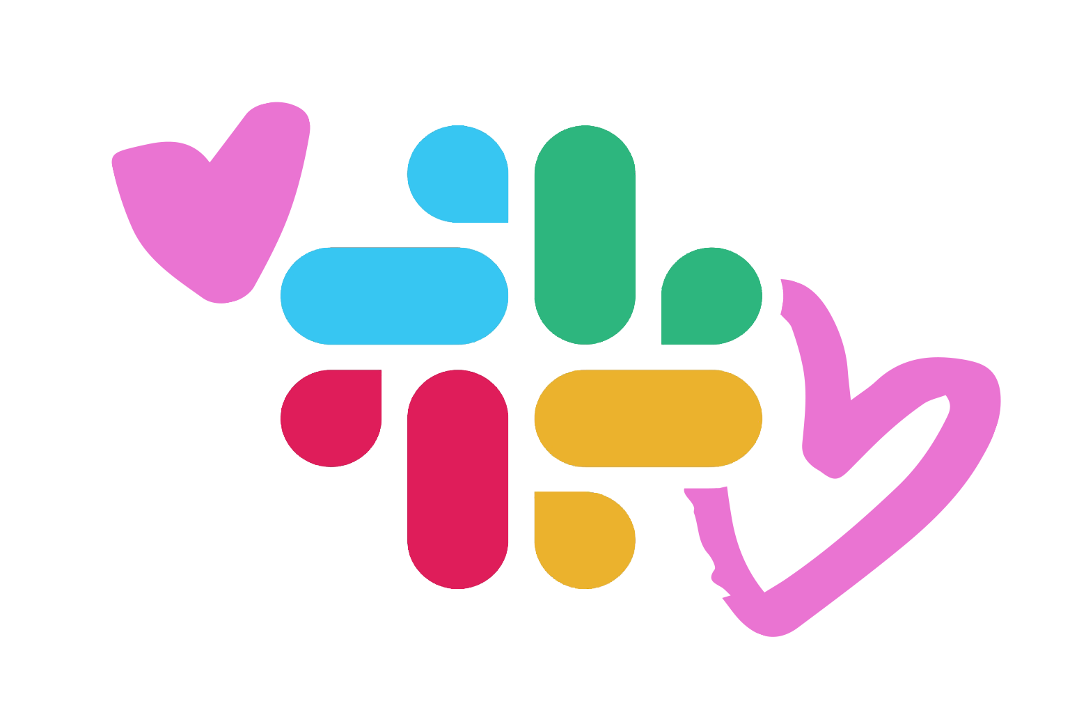 The Slack logo with hearts around it.