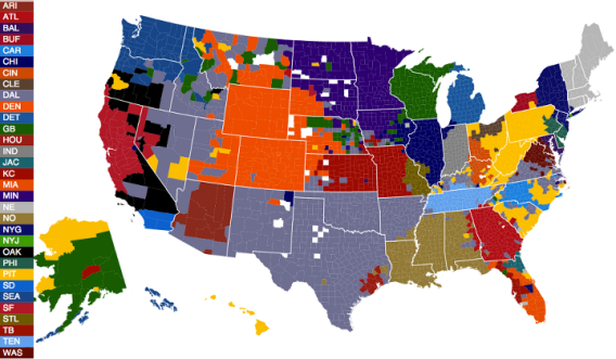 Facebook NFL fan map - regular season