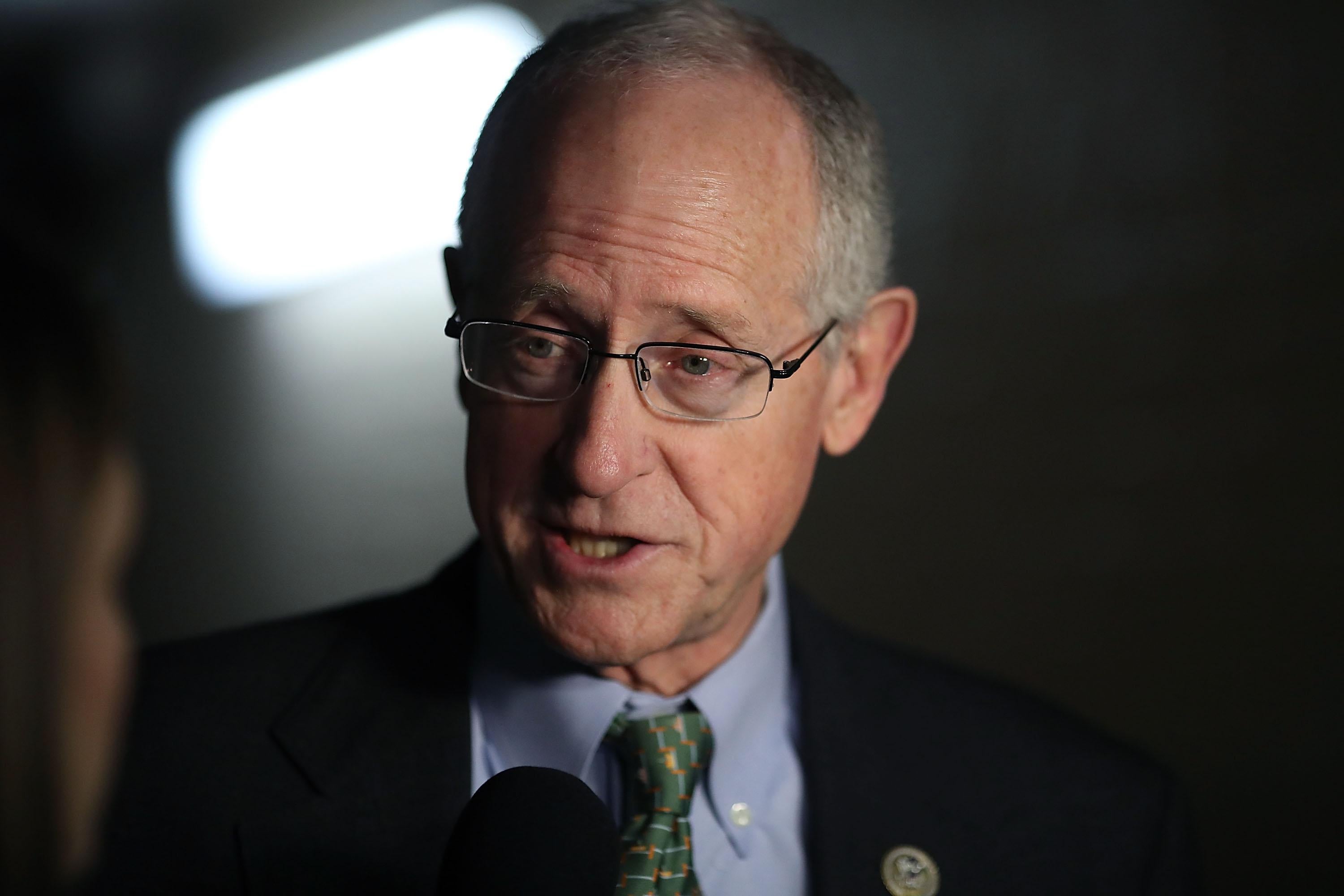 Rep. Mike Conaway speaks to the media after attending a meeting with House GOP members.