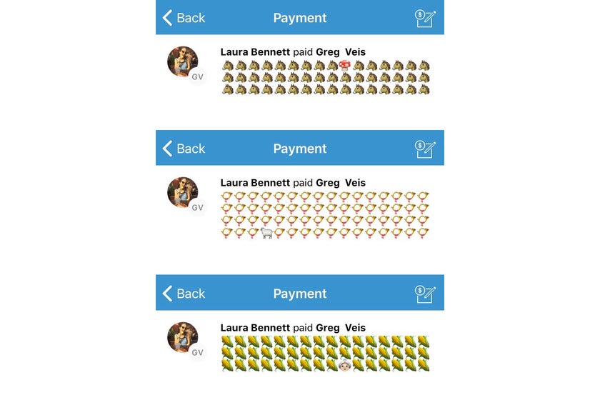 Venmo transaction humor Scrolling through the emojis and jokes of the