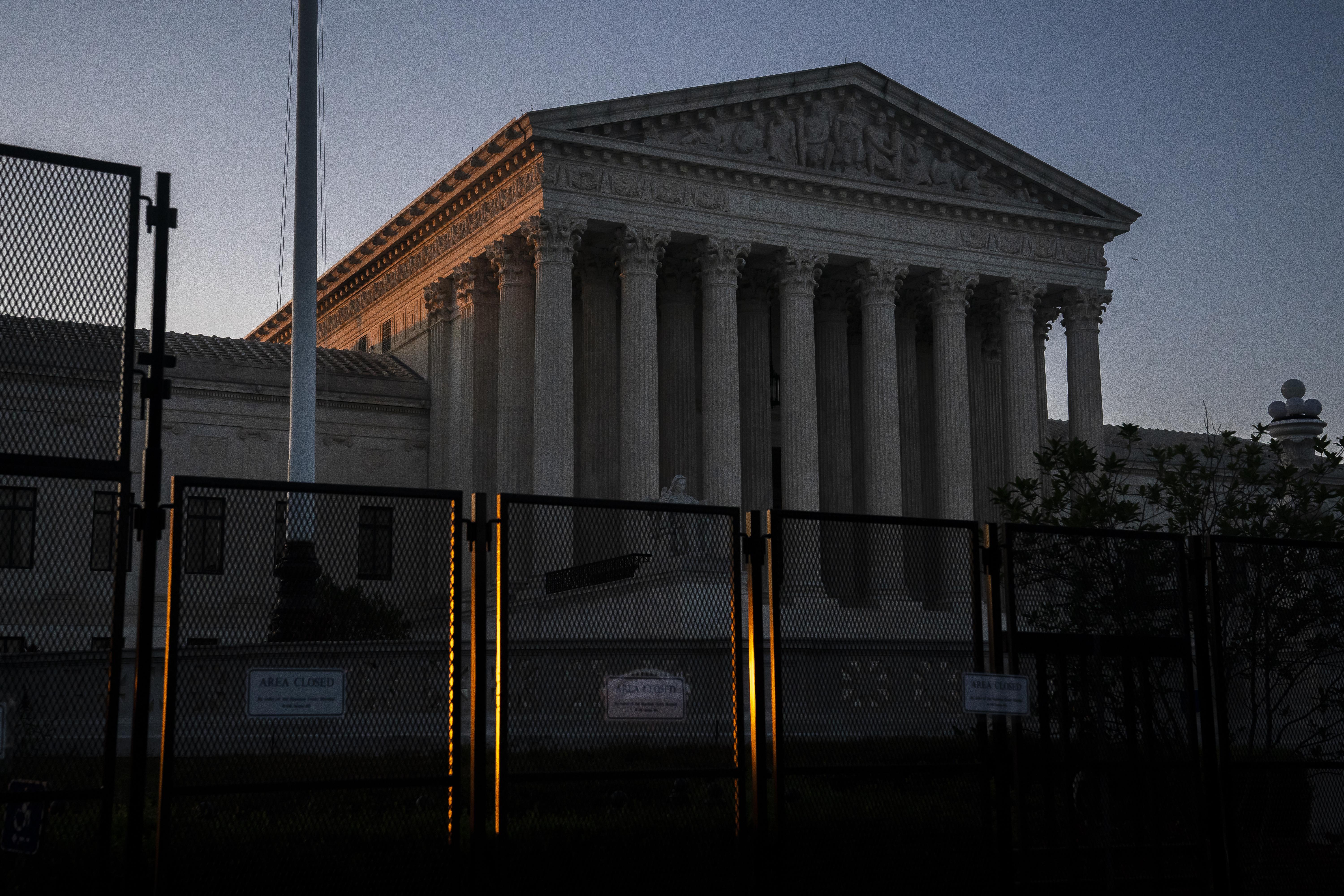 The Supreme Court surrounded by a large fence