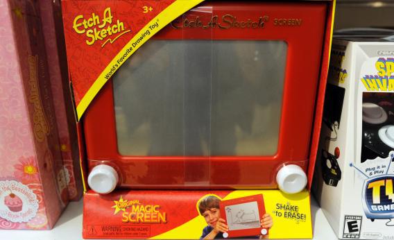 An 'Etch A Sketch' for sale at FAO Schwarz in New York City on March 22, 2012.