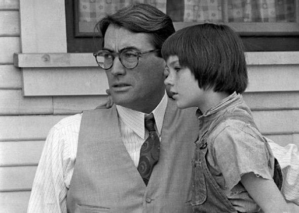Gregory Peck and Mary Badham in To Kill a Mockingbird (1962).