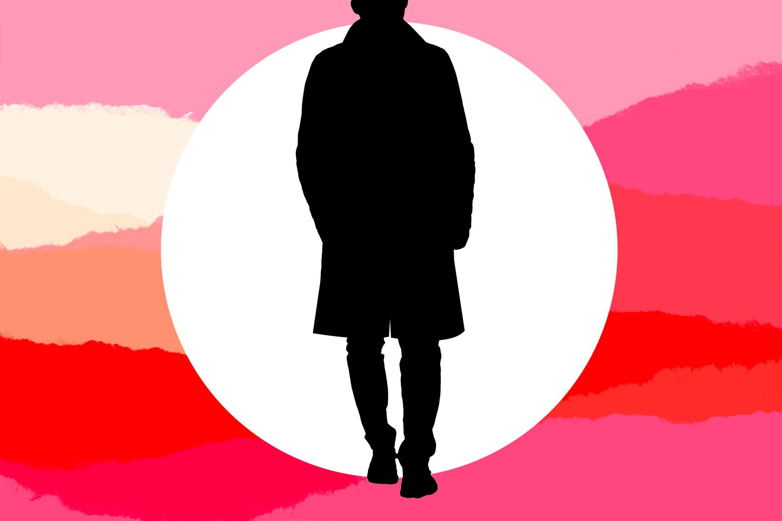 A silhouette of a figure in a trenchcoat.