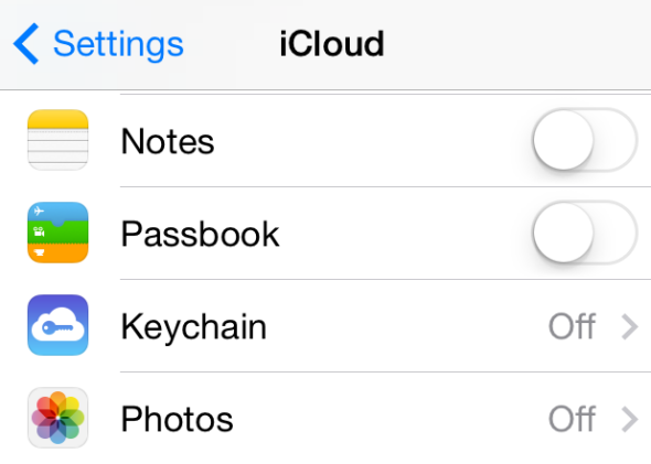 iCloud settings