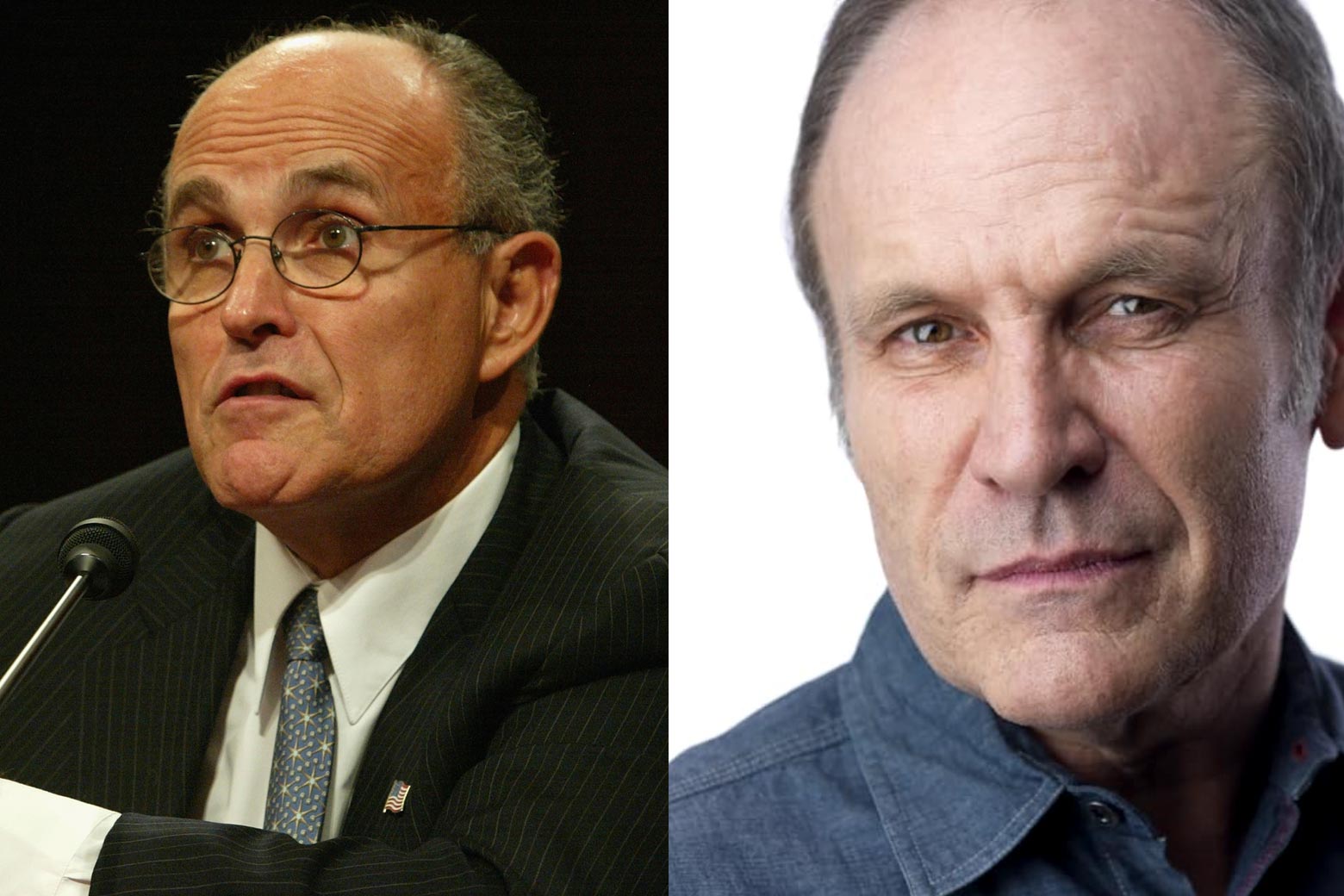 Left: Rudy Giuliani. Right: Ned Van Zandt, who plays Rudy Giuliani in Painkiller.