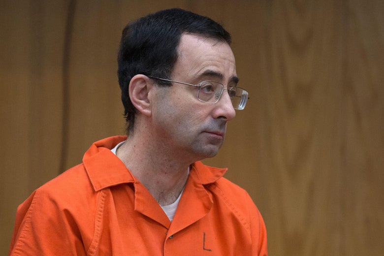 Former Michigan State University and USA Gymnastics doctor Larry Nassar appears in court for his final sentencing phase in Eaton County Circuit Court on February 5, 2018 in Charlotte, Michigan.  / AFP PHOTO / RENA LAVERTY        (Photo credit should read RENA LAVERTY/AFP/Getty Images)