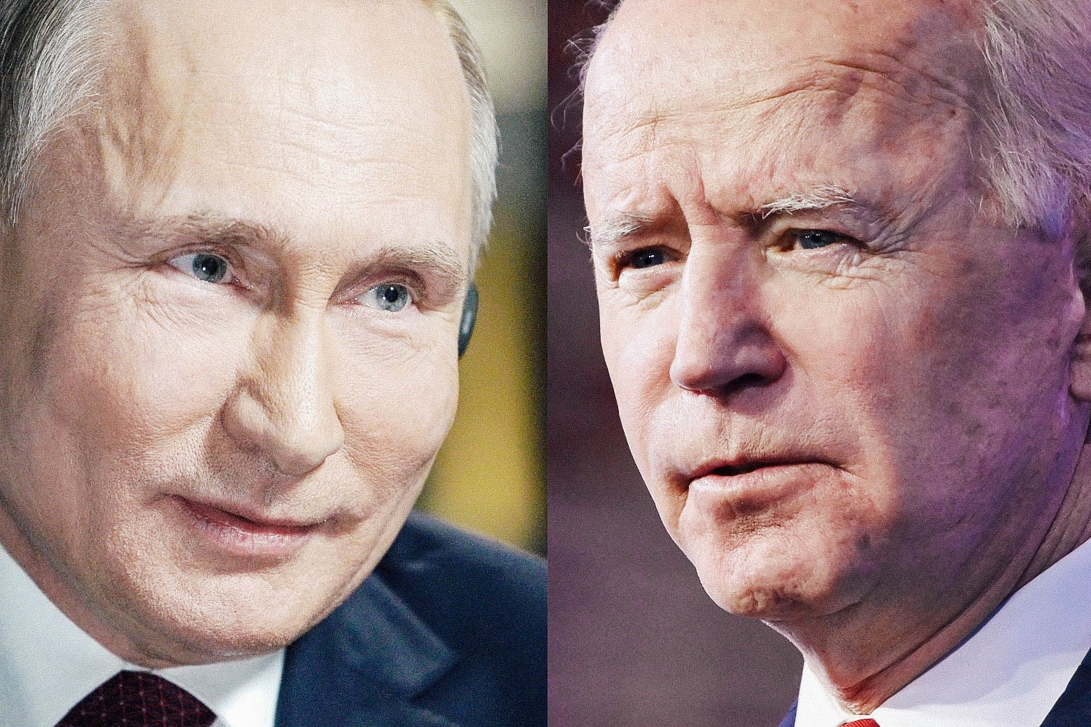 Side by side photos of Putin and Biden