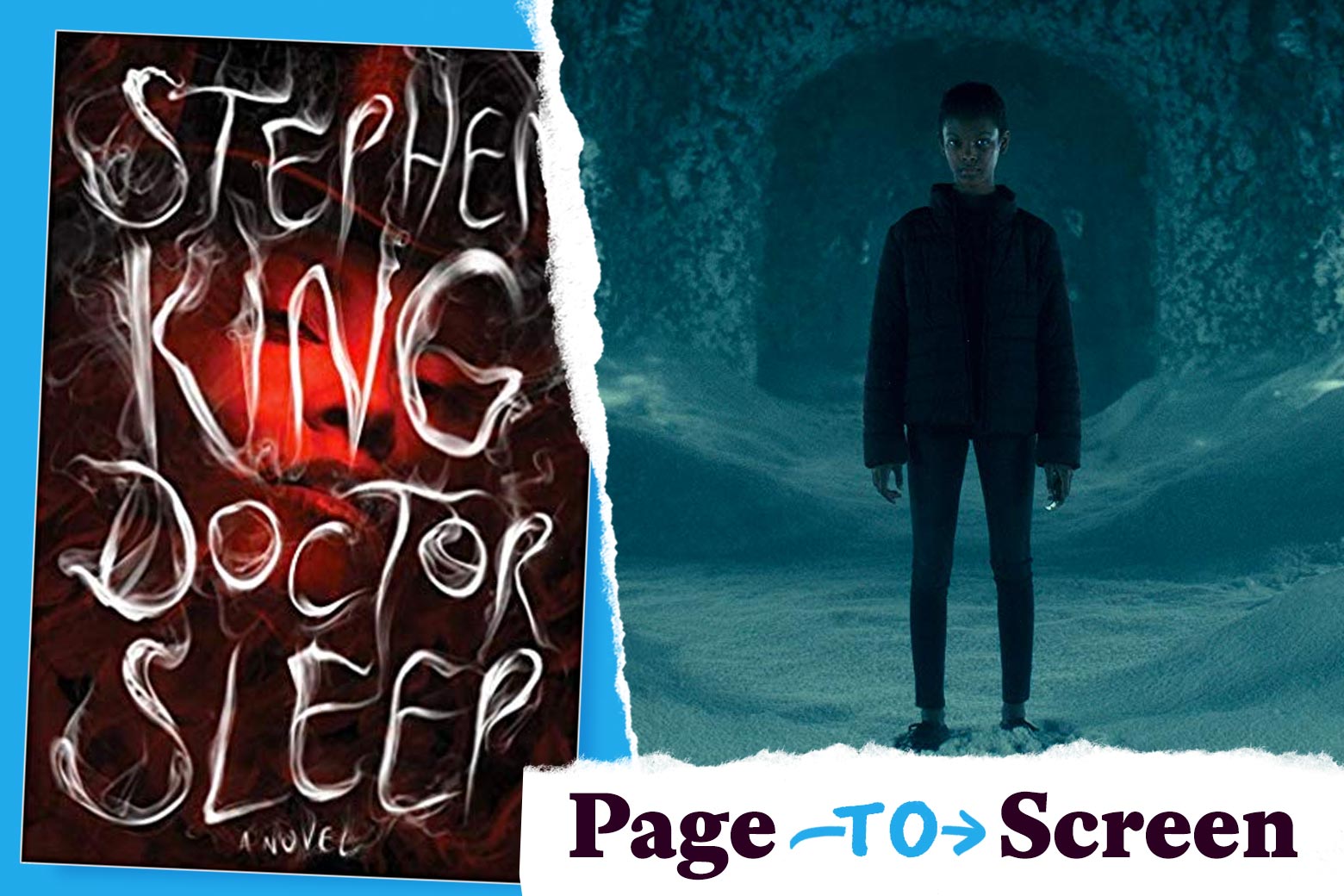 The cover of the book Doctor Sleep, and a still from its movie adaptation