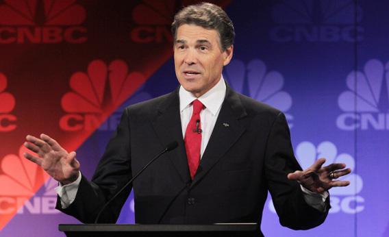 Texas Gov. Rick Perry speaks during a debate hosted by CNBC and the Michigan Republican Party at Oakland University on November 9, 2011 in Rochester, Michigan.